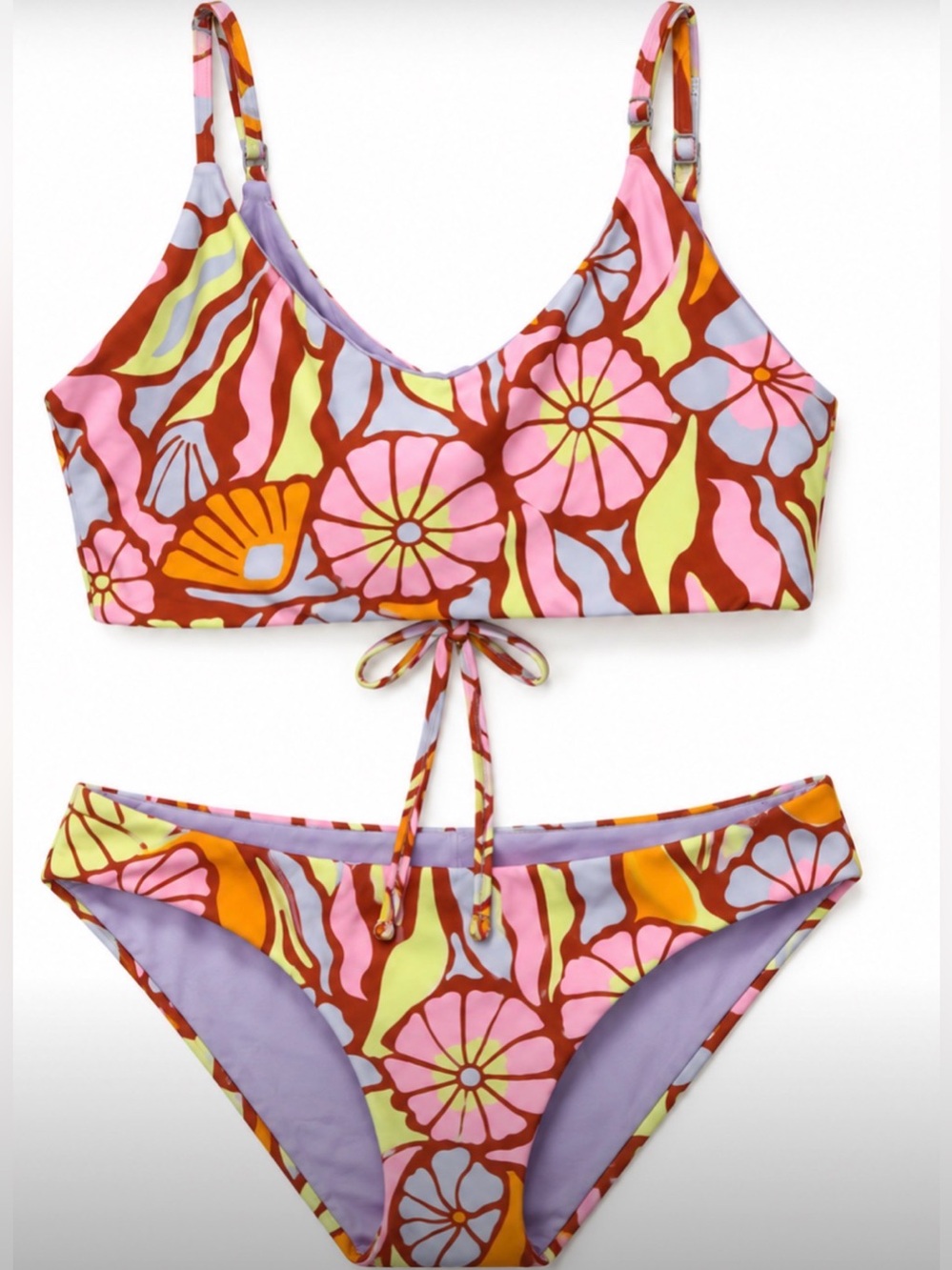 Maaji Funky Print Pink Flower Matching Bikini Set NWT Colombian